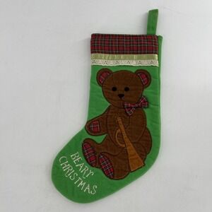 Vintage 1984 Dakin Christmas Stocking Beary Christmas Embroider Plaid Teddy Bear